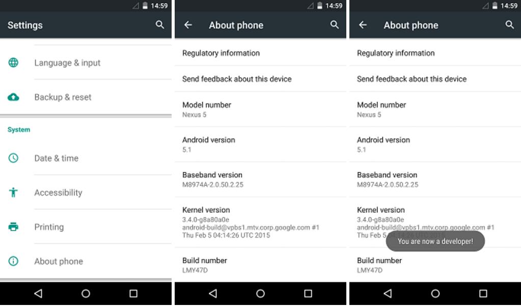 Enable USB Debugging on Android 5.0