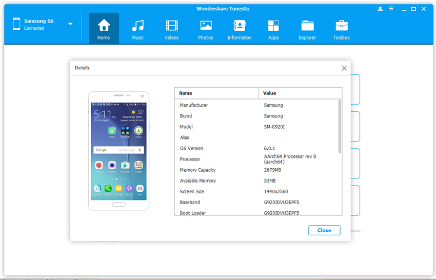 Samsung Galaxy S6/S7 detail information