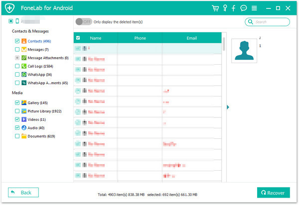 start to restore lost contacts on samsung phone