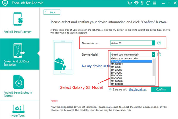 broken samsung galaxy s5 model