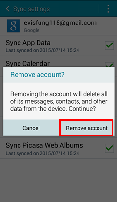 remove gmail account on samsung phone