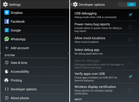 Set up USB debugging