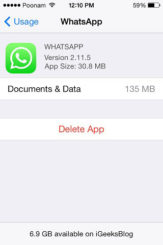 delete WhatsApp App data on iPhone