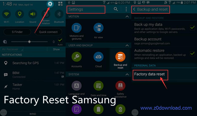 factory reset your Samsung Galaxy S5 to wipe all data