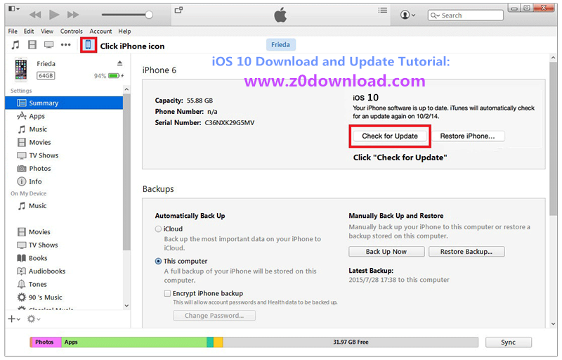 install ios 10 on iPhone with iTunes