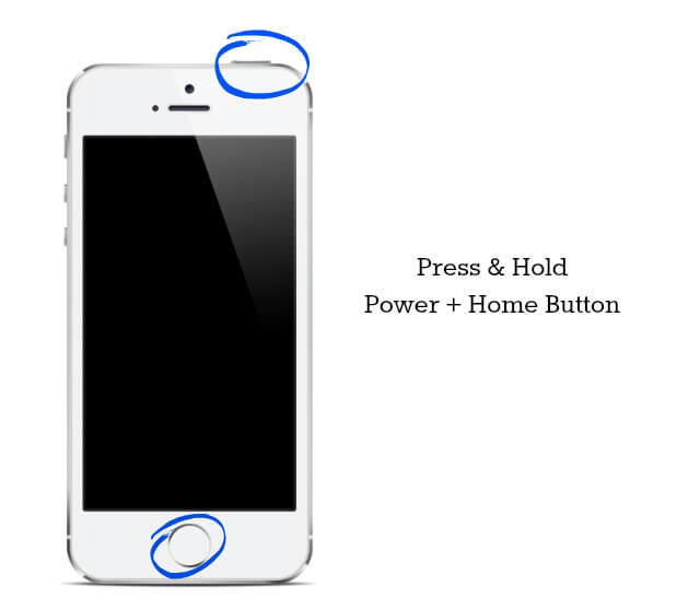 press and hold home power to fix blue screen iphone