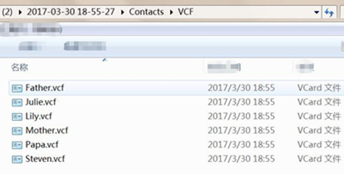 view retrieved contacts in VCF files