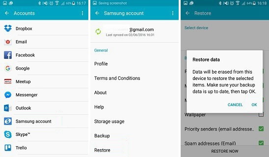 restore contacts from Samsung account