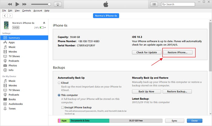 use iTunes restore iPhone after iOS 11 downgrade