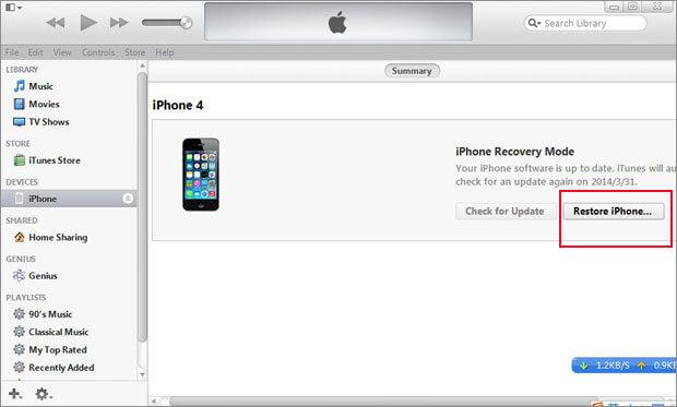 restore iphone to recovery mode and erase iphone password