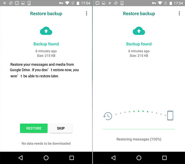 restore WhatsApp data to Samsung from Google Drive