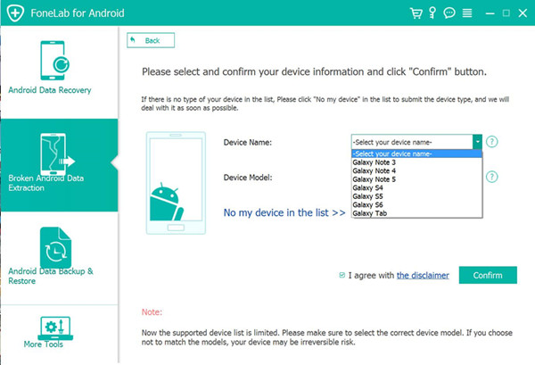 select Samsung Galaxy S7 name and mode