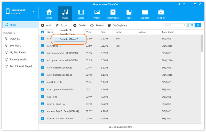 transfer Samsung music to iPhone 7