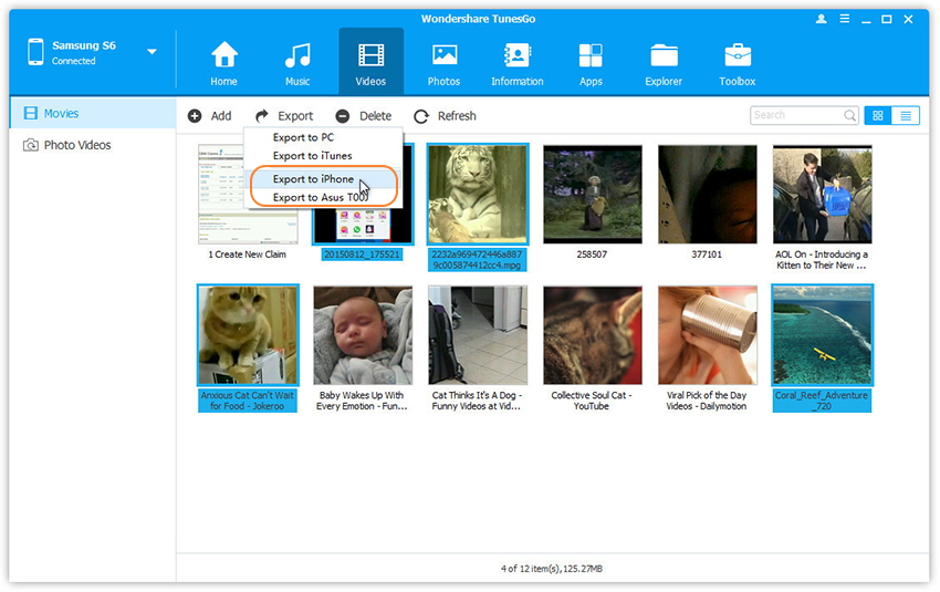 transfer videos from iPhone to Samsung Galaxy S7/S6
