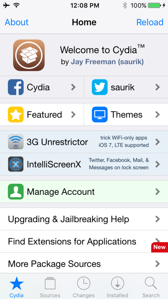 Cydia iOS 9.3.3 on jailbroken iPhone