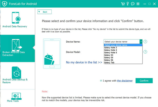 select Samsung name and model