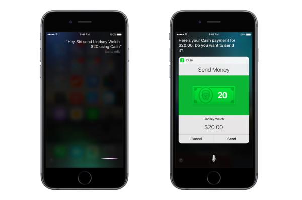 Siri quickly using Square Cash transfers to a friend