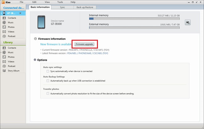 Upgrade Firmware with Samsung Kies