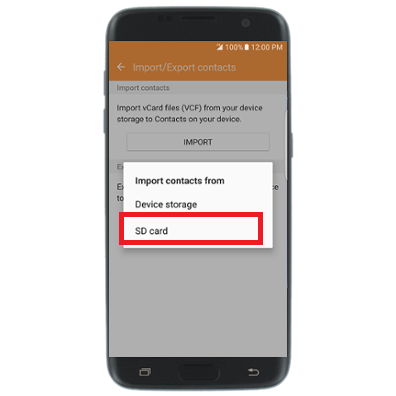 Import contacts to Samsung Galaxy S7 from SD Card