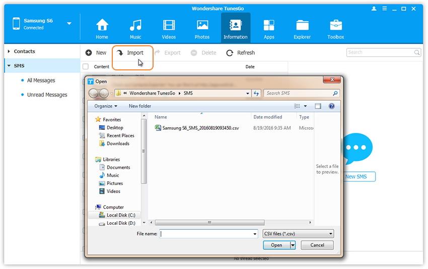 import sms from computer to Samsung S8
