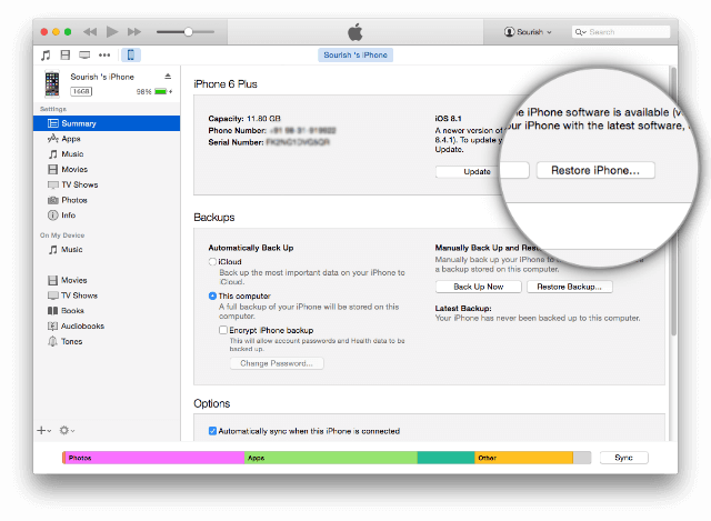 Restore iPhone using IPSW File by iTunes