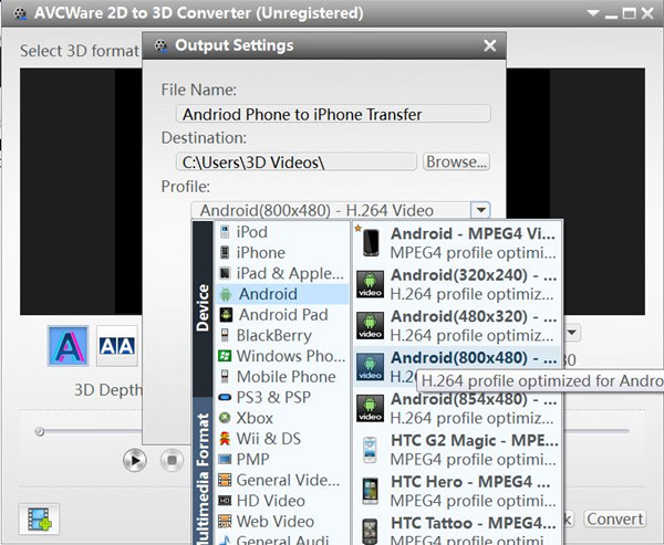 convert 2D to 3D for Android