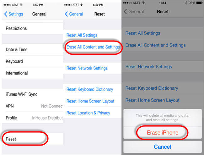 reset factory setting to erase iphone data