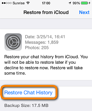 restore whatsapp messages from iCloud backups