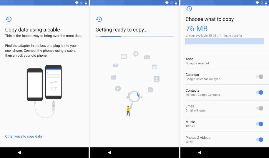 transfer data to google pixel xl