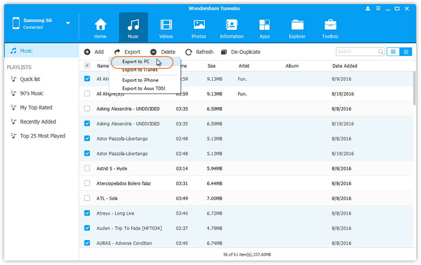 transfer muisc from Samsung to PC